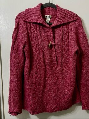 Nomi Marled Cable Knit Pink Turtleneck Sweater